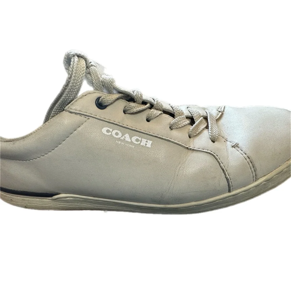 Coach C101 Low Top Sneakers Mens 10D‎ White Leather Navy Blue G4950